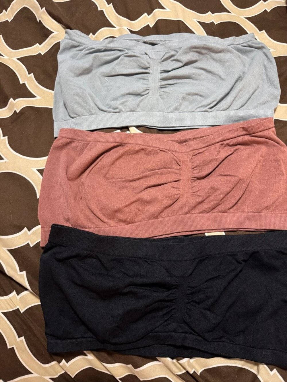 Seamless Bandeau Tube Top 3 Pack Grey Mauve and Black Womens XL